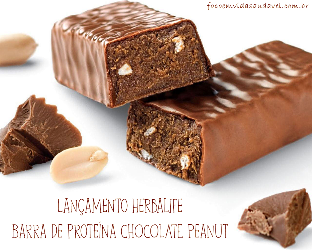novidade barra proteina herbalife peanut chocolate com pasta amendoim - foco em vida saudavel